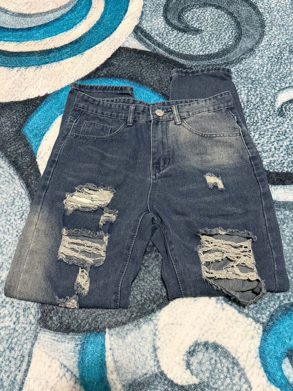Romwe Distressed Ripped Blue Jeans Size 30